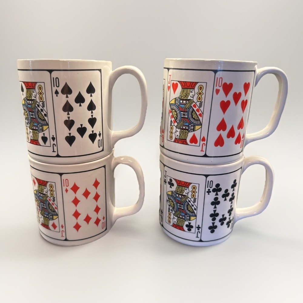 VTG Coffee Mug Royal Flush‎ Playing Card Suits King Hearts Diamonds Clubs Spades